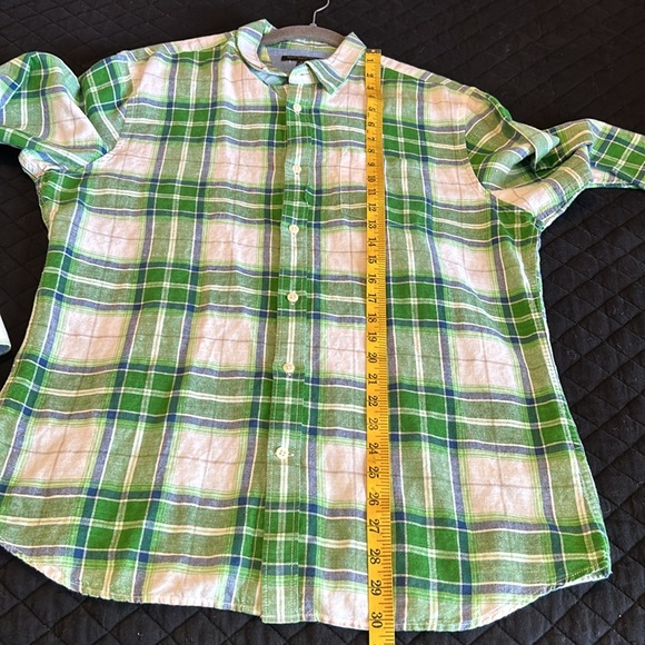 BANANA REPUBLIC SLIM-FIT PLAID LINEN/COTTON SHIRT MEN BUTTON DOWN FLIP CUFF SZ L - Picture 9 of 10